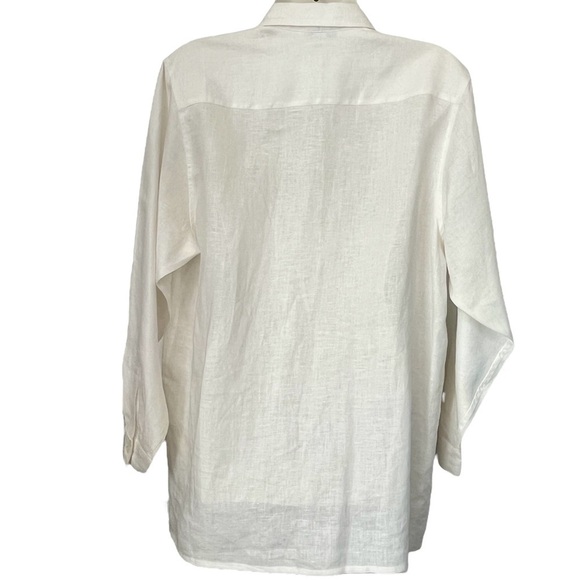 Vintage Classic Ivory 100% Linen Button-Down Blouse with Pintuck Pleats Sz Small - Picture 2 of 11